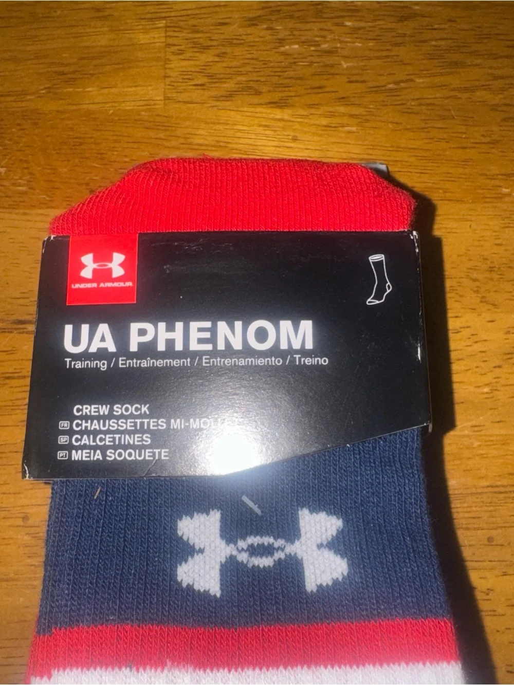 Under Armour Phenom 3 Pair Crew Socks Large Red White Blue Men’s New With Tags